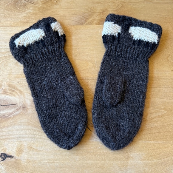 HAND KNIT WOOL MITTENS CHUNKY NORDIC MOUNTAN CORE SNOW WINTER WARM APRES SKI - Picture 3 of 5